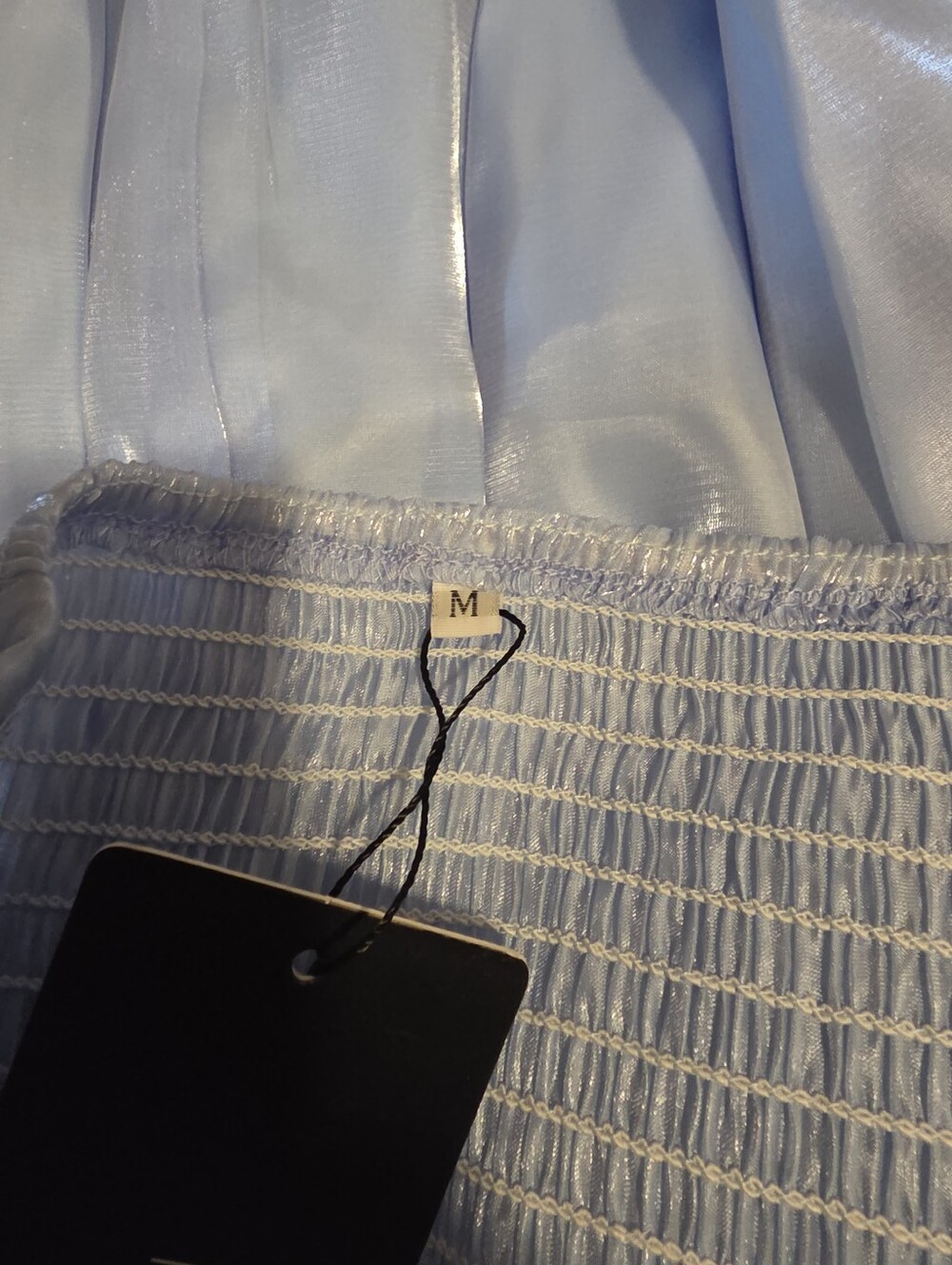 Light Blue Satin Puff Sleeve Square Neck Dress - Picture 5 of 6